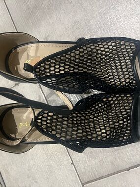 Prima Donna Black Mesh Open-Toe Heels with Ankle Strap